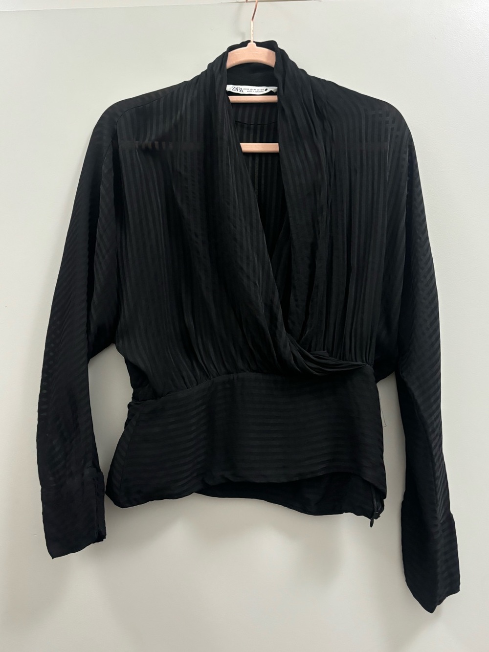 Zara Black Draped Wrap-Front Blouse